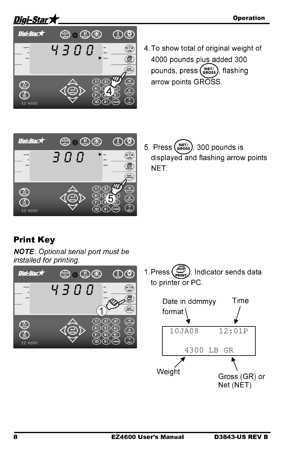 Print key | Digi-Star EZ 4600 Manual USB User Manual | Page 12 / 53