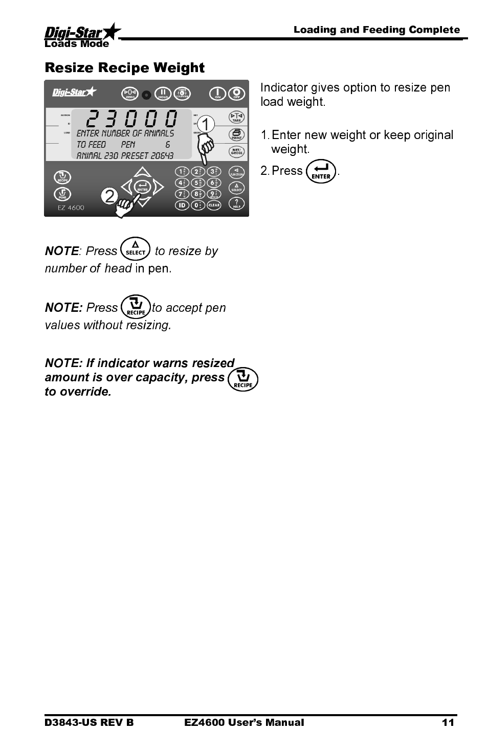 Resize recipe weight | Digi-Star EZ 4600 Manual USB User Manual | Page 15 / 53