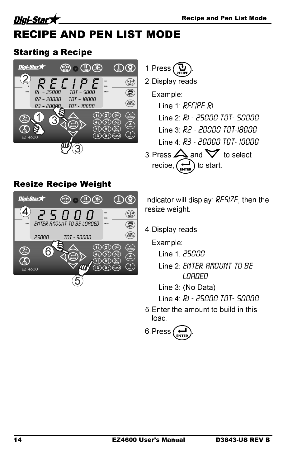 Starting a recipe, Resize recipe weight | Digi-Star EZ 4600 Manual USB User Manual | Page 18 / 53