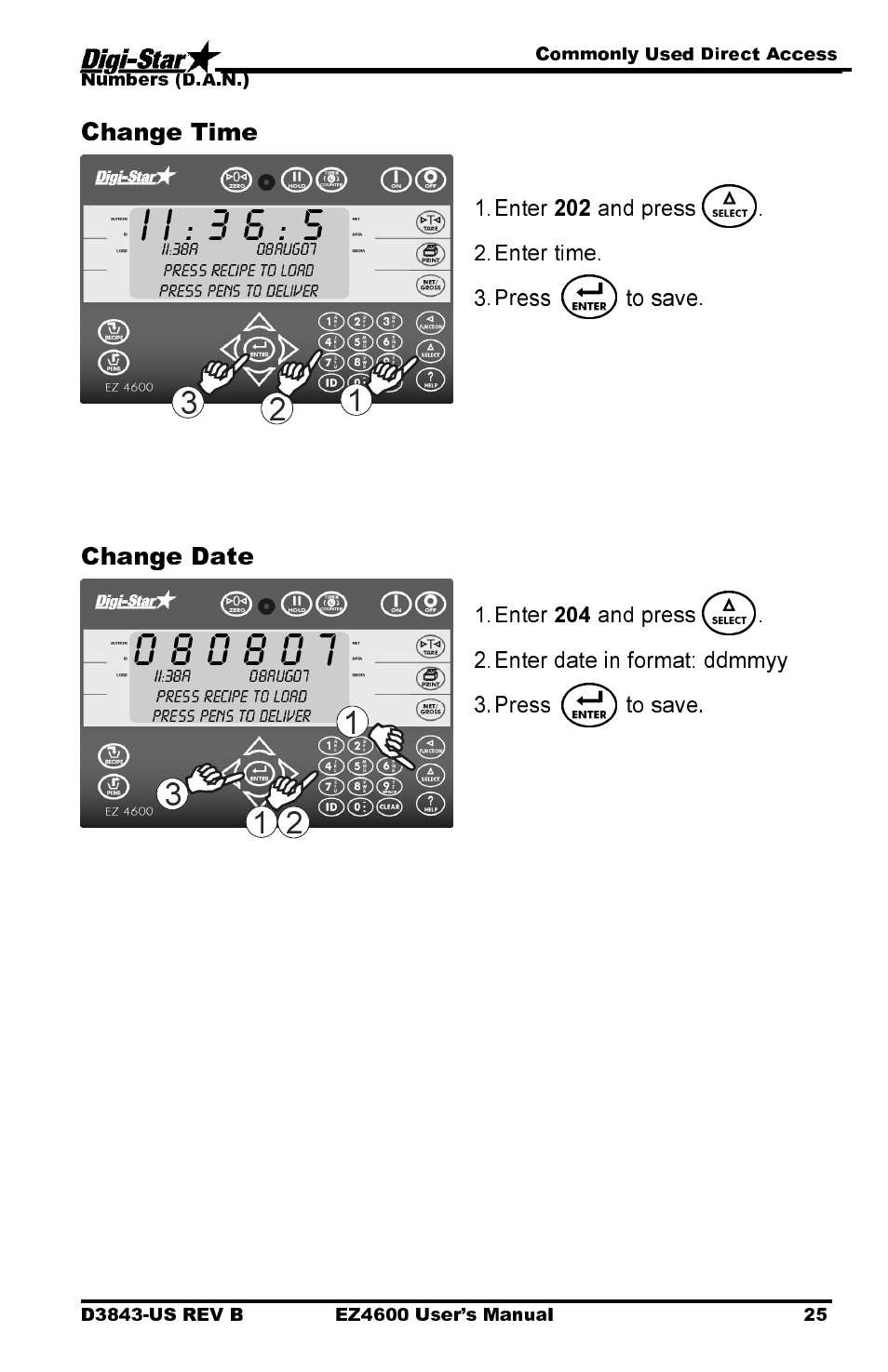 Change time, Change date | Digi-Star EZ 4600 Manual USB User Manual | Page 29 / 53