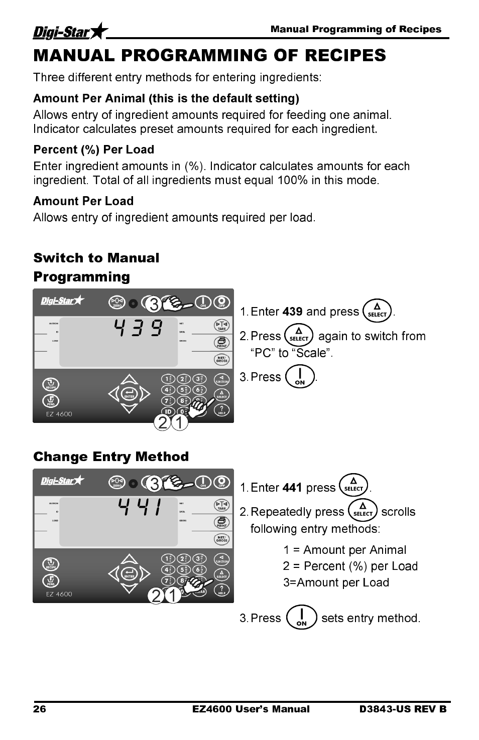 4 4 i, Switch to manual programming, Change entry method | Digi-Star EZ 4600 Manual USB User Manual | Page 30 / 53