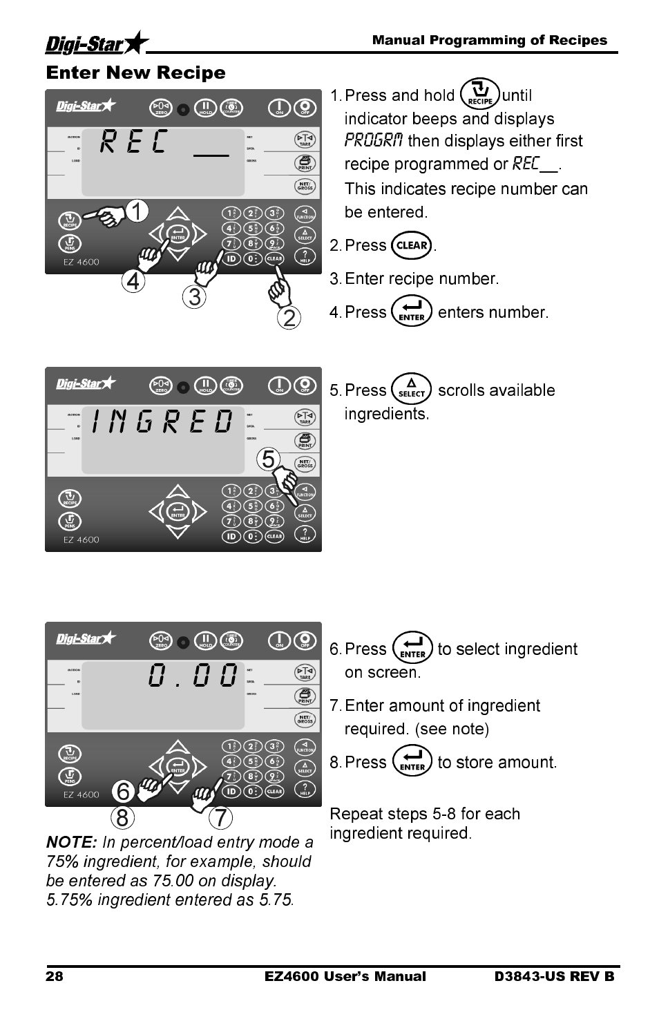 R e c, Enter new recipe | Digi-Star EZ 4600 Manual USB User Manual | Page 32 / 53