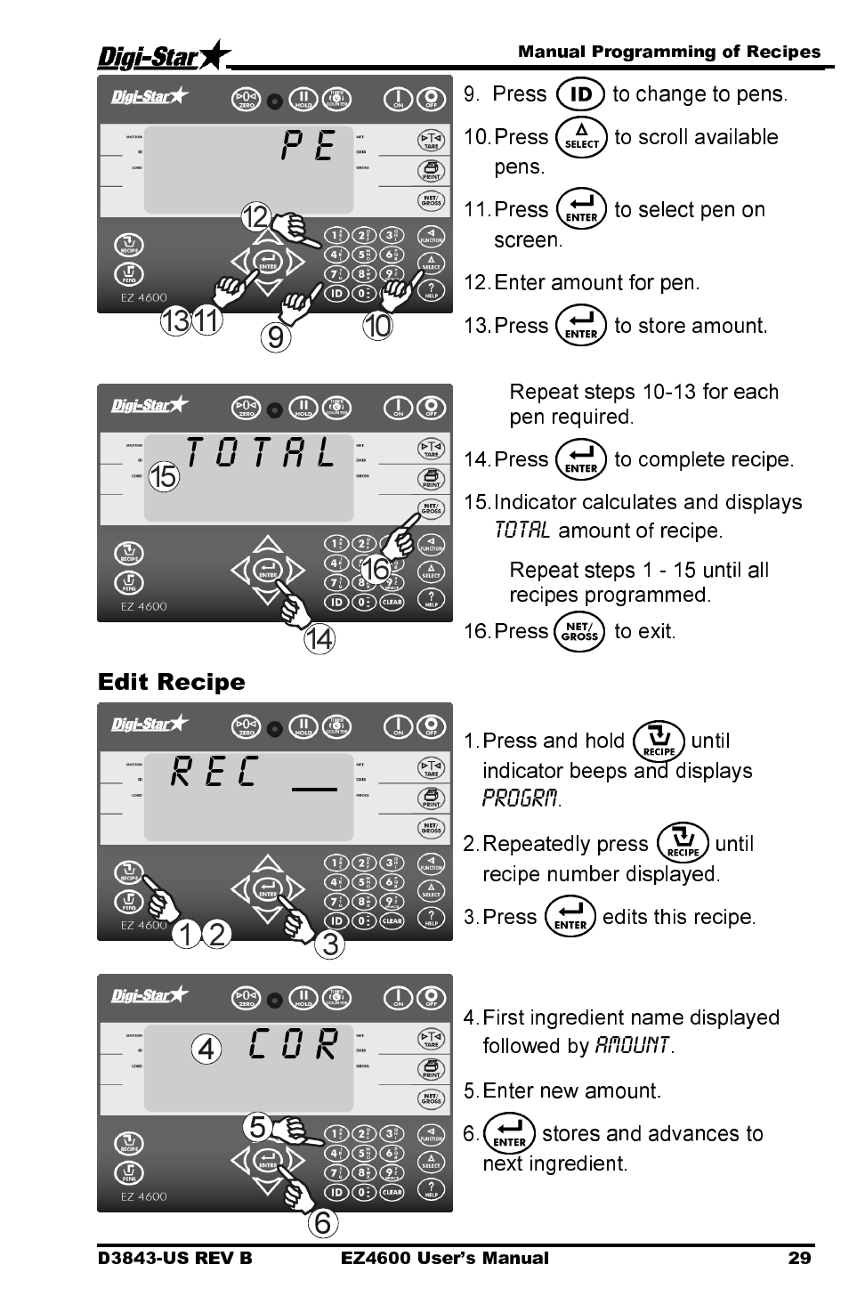 C o r, Edit recipe | Digi-Star EZ 4600 Manual USB User Manual | Page 33 / 53