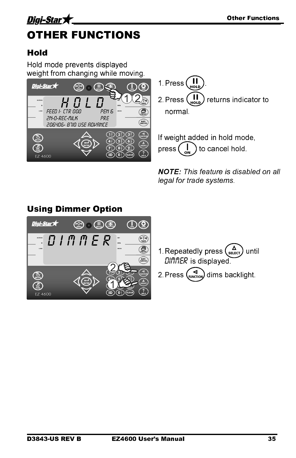 H o l d, Hold, Using dimmer option | Digi-Star EZ 4600 Manual USB User Manual | Page 39 / 53