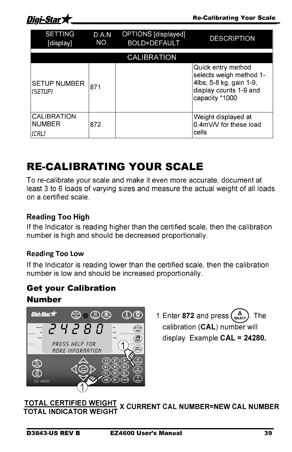 Get your calibration number | Digi-Star EZ 4600 Manual USB User Manual | Page 43 / 53