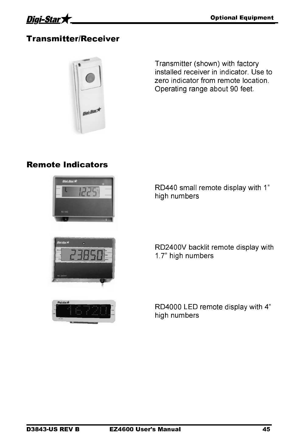 Transmitter/receiver, Remote indicators | Digi-Star EZ 4600 Manual USB User Manual | Page 49 / 53