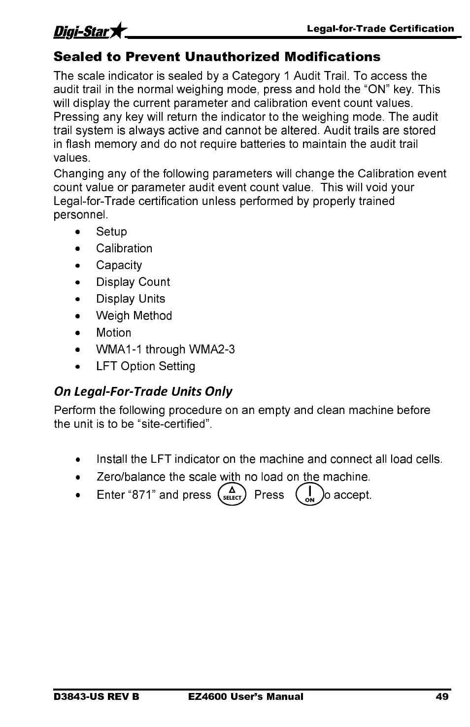 Sealed to prevent unauthorized modifications | Digi-Star EZ 4600 Manual USB User Manual | Page 53 / 53