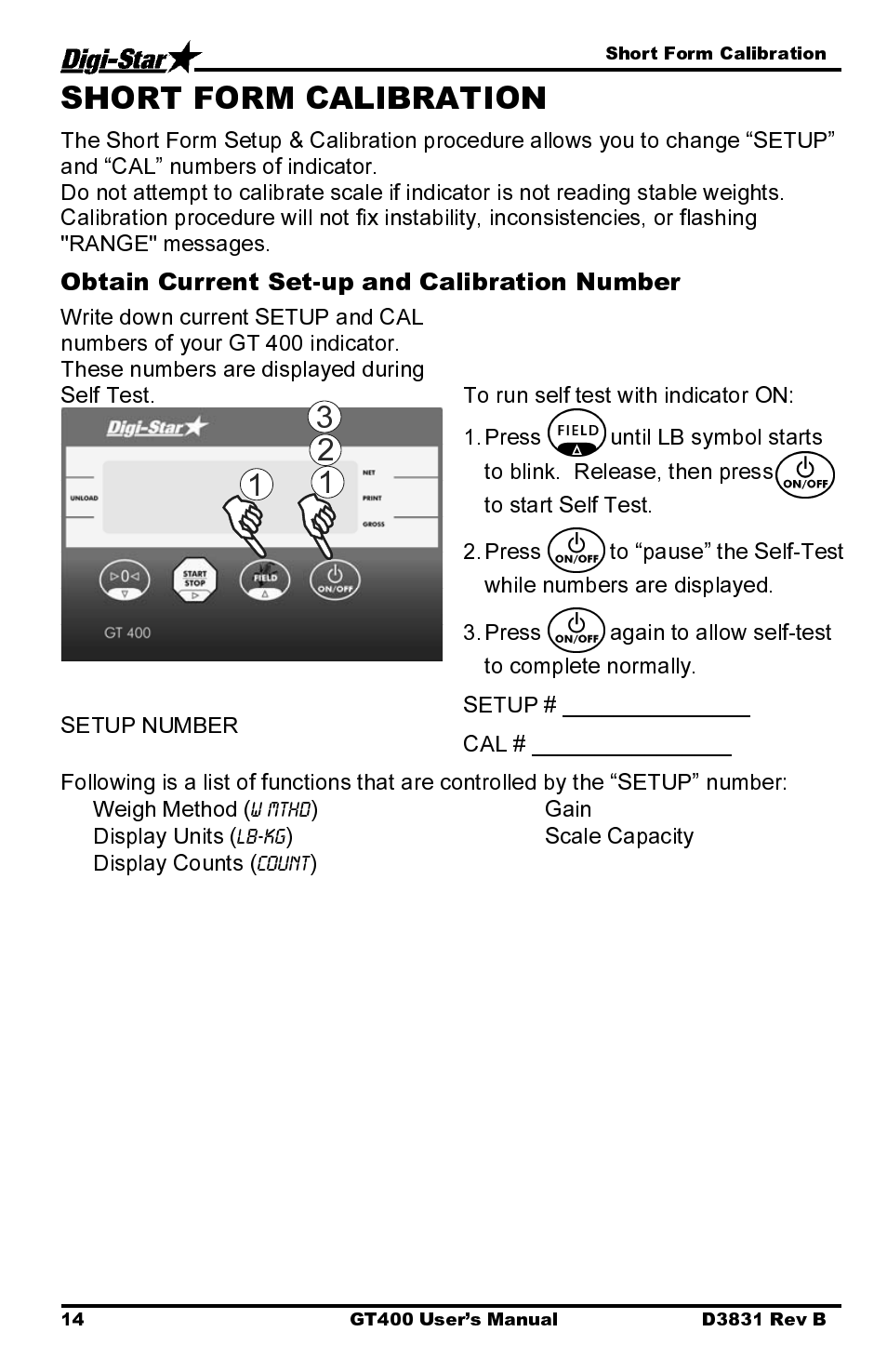 Obtain current set-up and calibration number | Digi-Star GT400 User Manual | Page 18 / 26