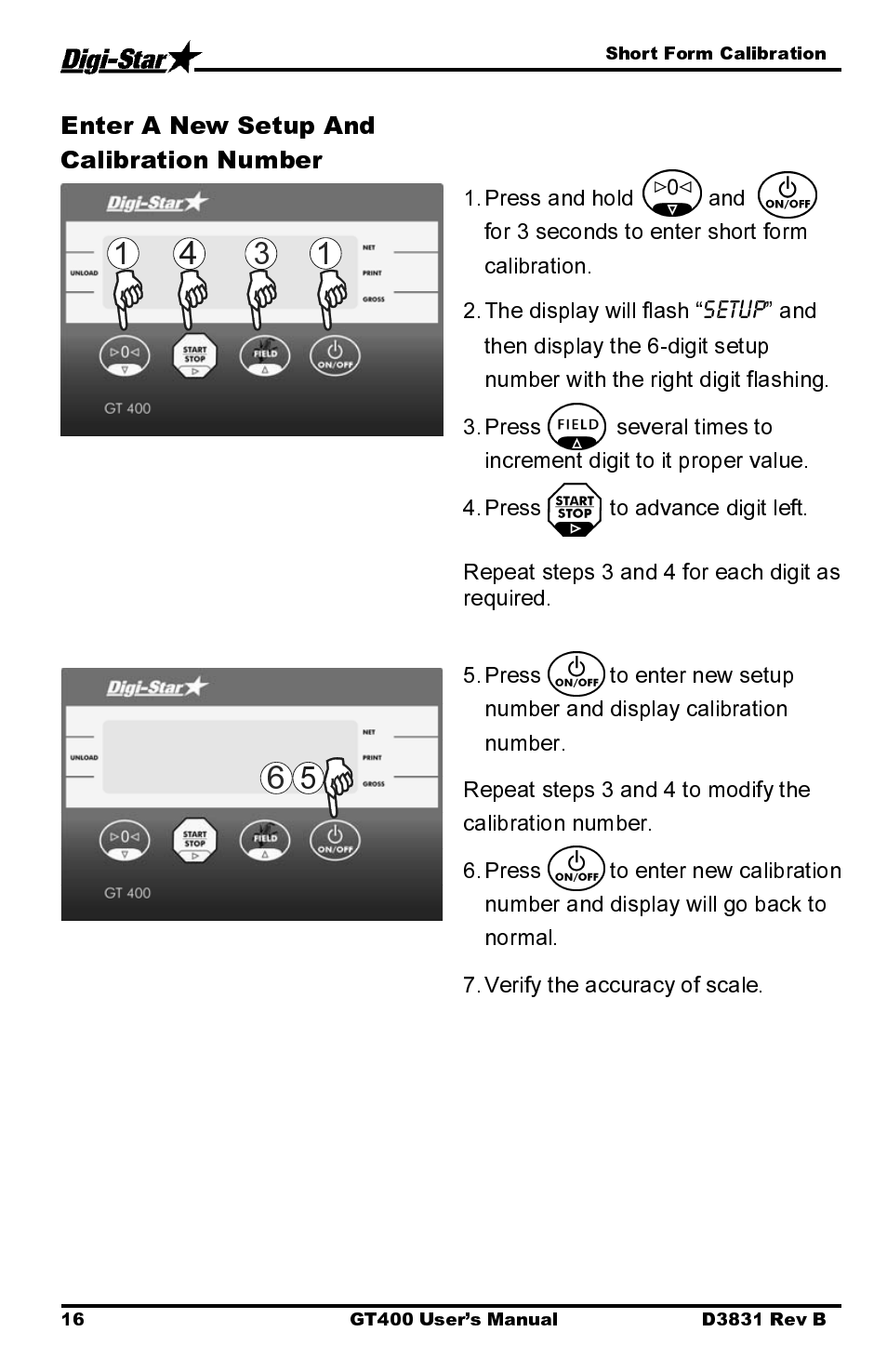 Enter a new setup and calibration number | Digi-Star GT400 User Manual | Page 20 / 26