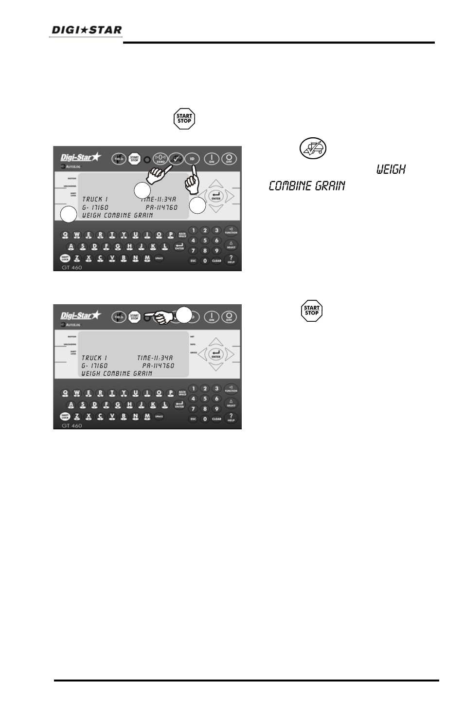 Check combine yield monitor, Weigh combine grain | Digi-Star GT460 User Manual | Page 19 / 48