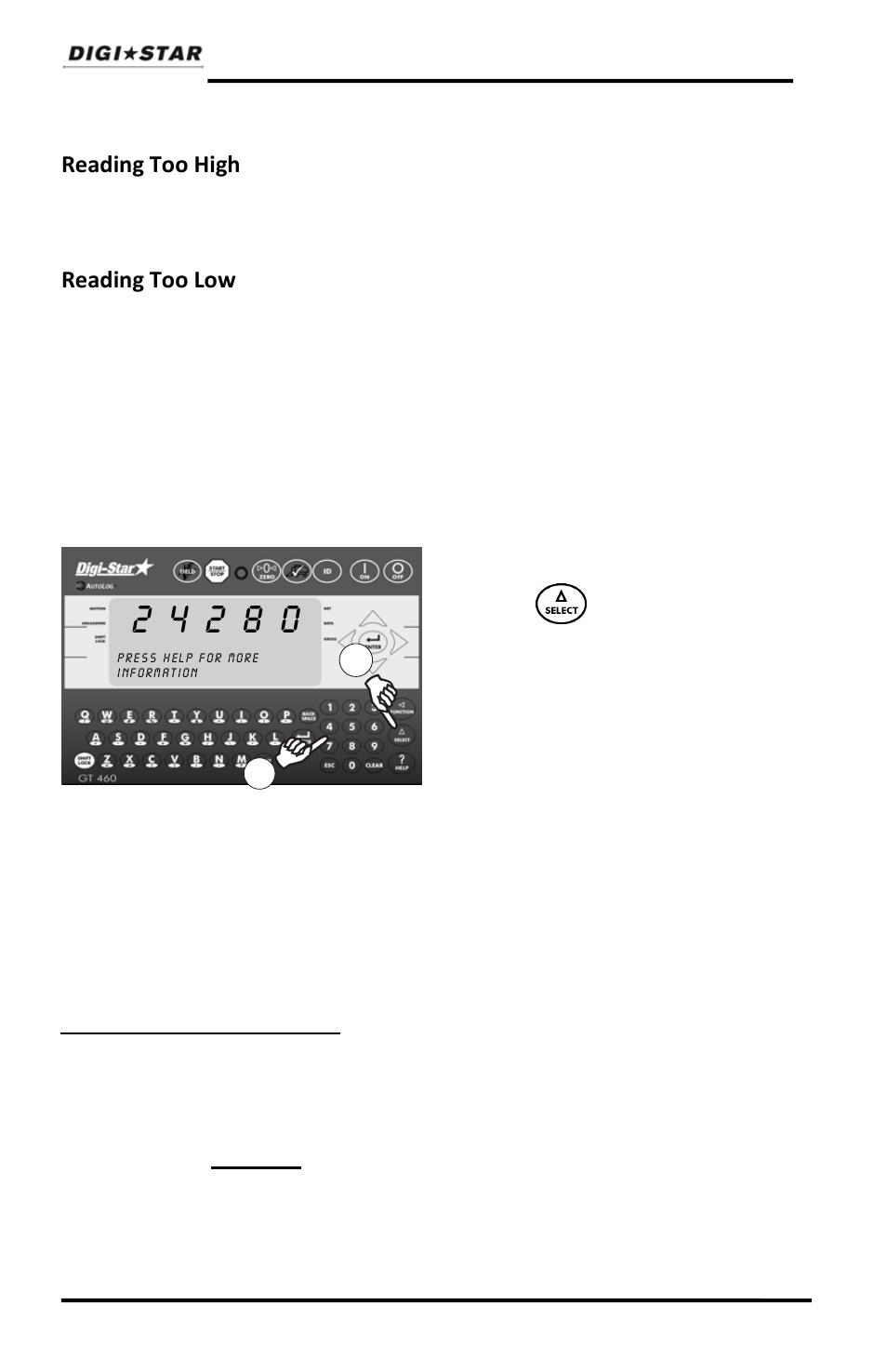 Reading too high, Reading too low, Get your calibration number | Digi-Star GT460 User Manual | Page 24 / 48