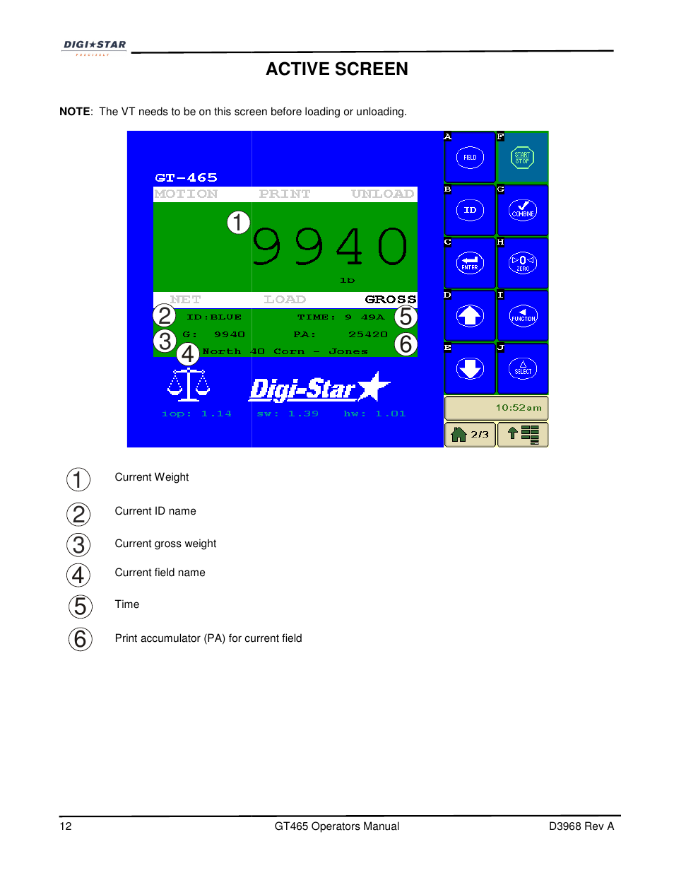 Active screen | Digi-Star GT465 User Manual | Page 12 / 39