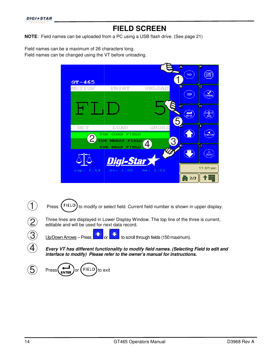 Field screen | Digi-Star GT465 User Manual | Page 14 / 39