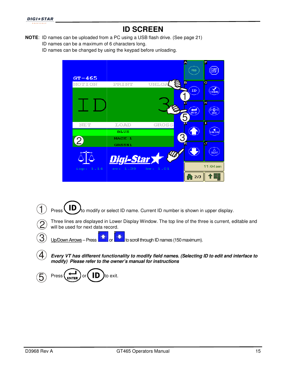 Id screen | Digi-Star GT465 User Manual | Page 15 / 39