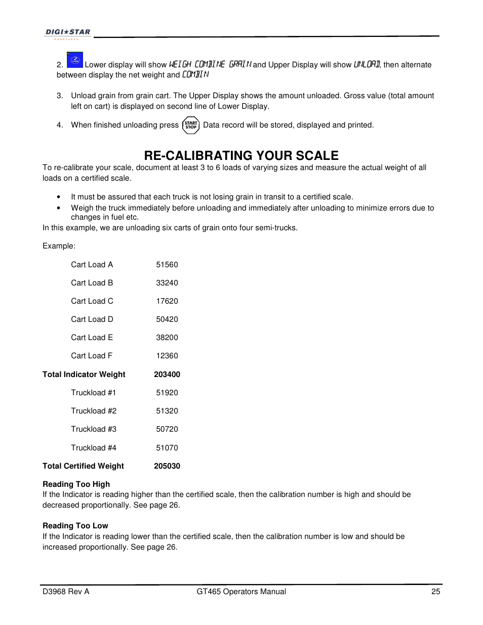Re-calibrating your scale | Digi-Star GT465 User Manual | Page 25 / 39