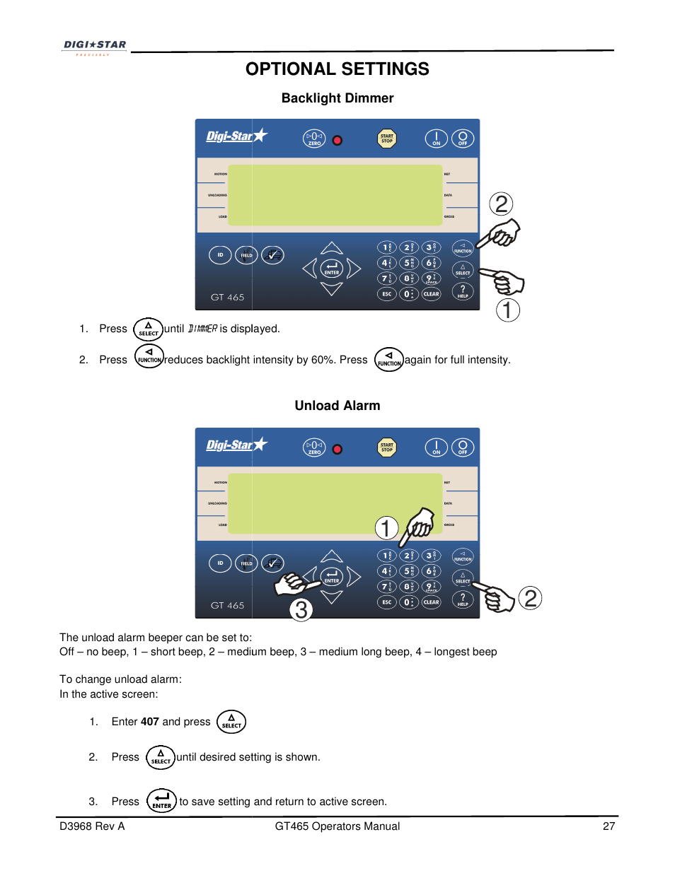 Optional settings | Digi-Star GT465 User Manual | Page 27 / 39