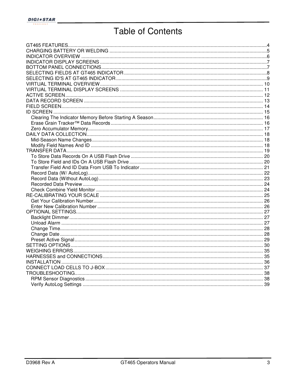 Digi-Star GT465 User Manual | Page 3 / 39