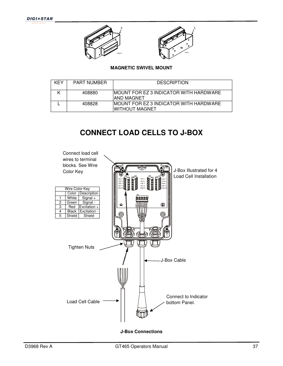 Connect load cells to j-box | Digi-Star GT465 User Manual | Page 37 / 39