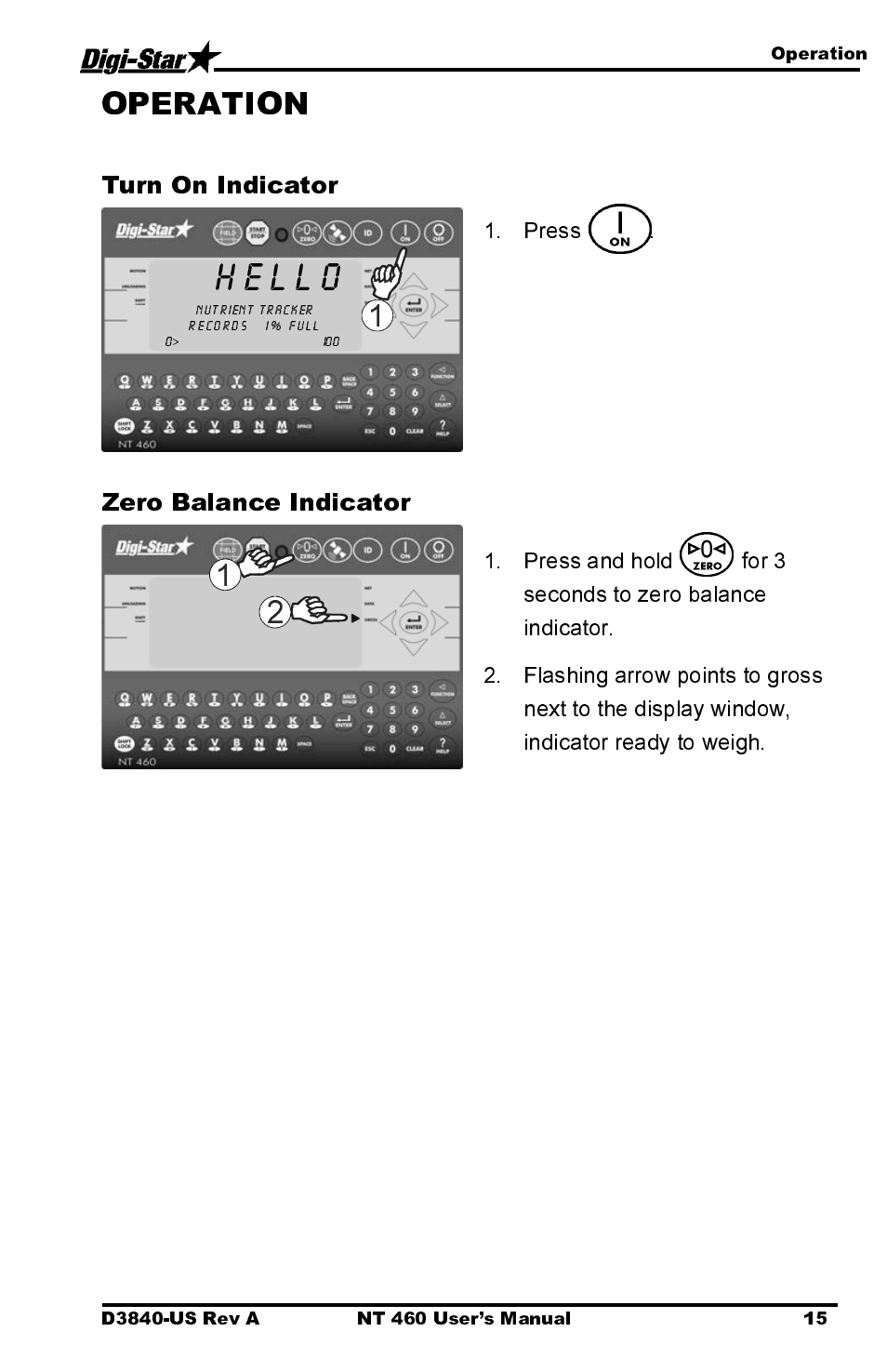 Operation | Digi-Star NT 460 User Manual | Page 19 / 45