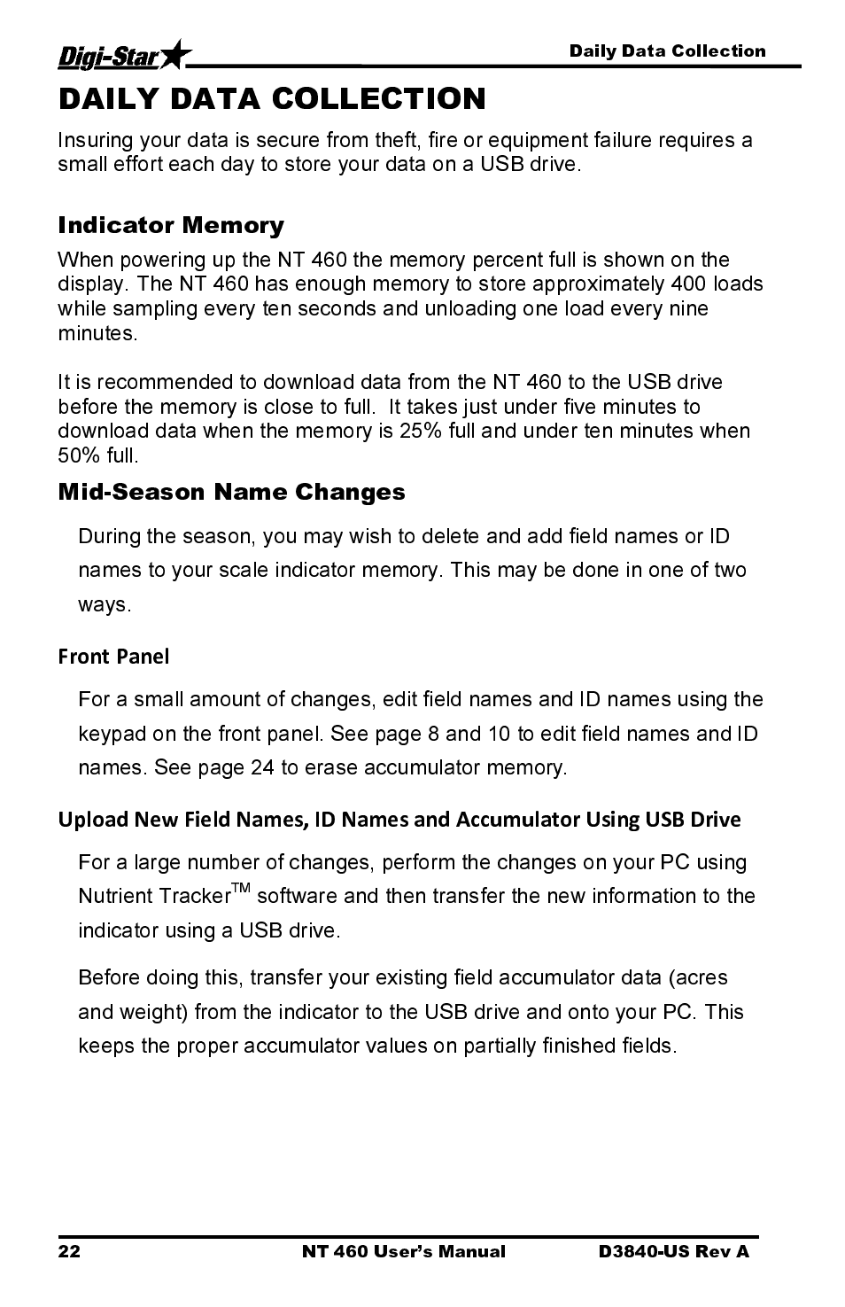 Mid-season name changes | Digi-Star NT 460 User Manual | Page 26 / 45