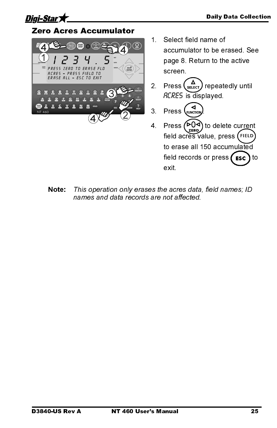 Zero acres accumulator, I 2 3 4 . 5 | Digi-Star NT 460 User Manual | Page 29 / 45