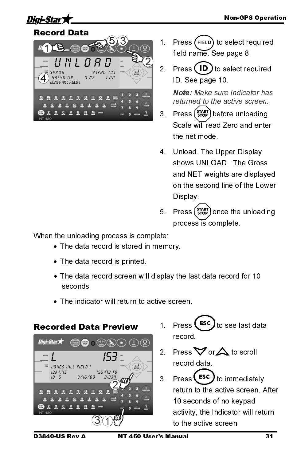 The data record is printed, The indicator will return to active screen | Digi-Star NT 460 User Manual | Page 35 / 45