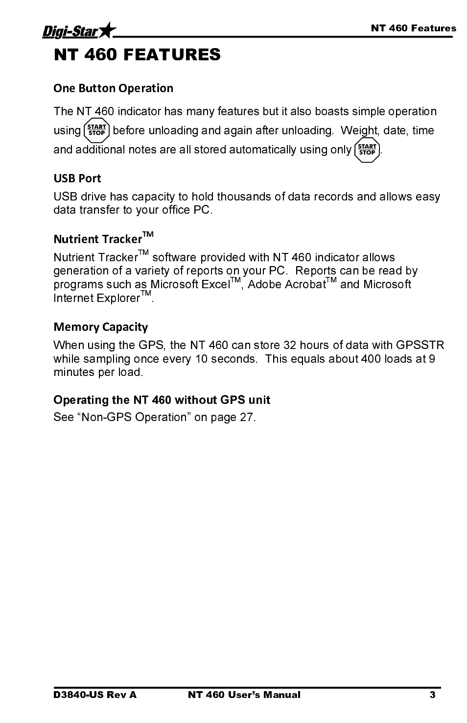 Nutrient tracker, Adobe acrobat, And microsoft internet explorer | See “non-gps operation” on page 27, Nt 460 features | Digi-Star NT 460 User Manual | Page 7 / 45