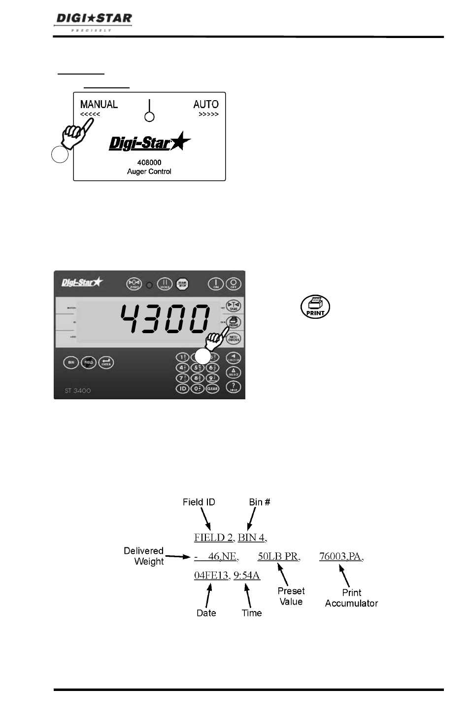 Manual mode, Print key | Digi-Star ST 3400 User Manual | Page 13 / 46