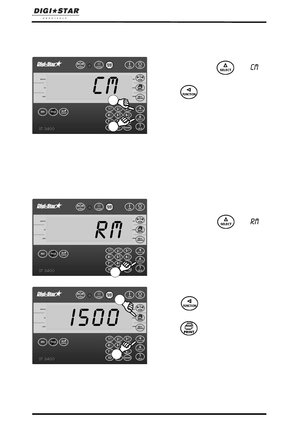 To clear memory, Printing weight from memory, I500 | Digi-Star ST 3400 User Manual | Page 19 / 46