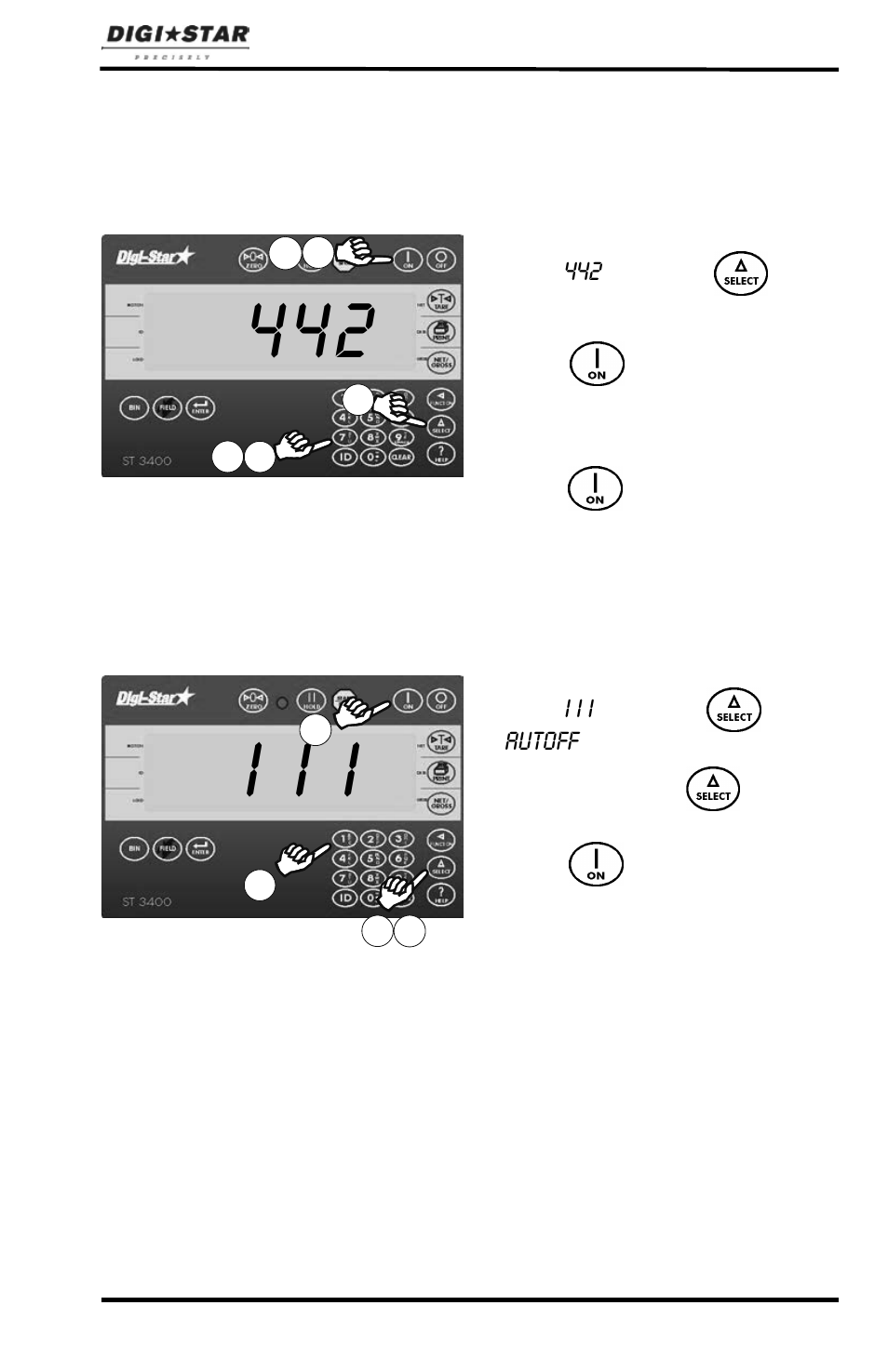 Tolerance (toler), Save battery (autoff), E 21 | Ge 21, I i i | Digi-Star ST 3400 User Manual | Page 25 / 46