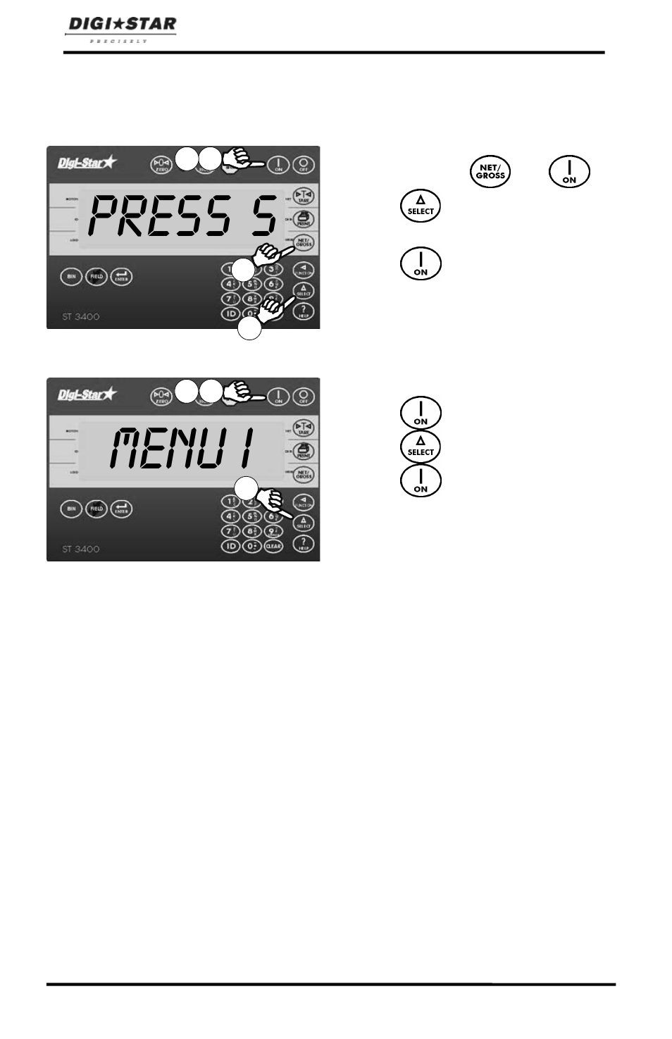 Menus and access numbers, Access to menus, Press s menu i | Digi-Star ST 3400 User Manual | Page 28 / 46
