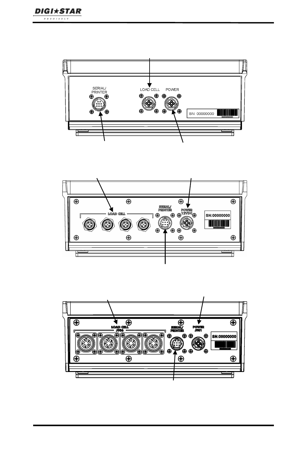 Bottom panel cable connections, Standard connector, Ez mate connector, optional | Crown connector, optional | Digi-Star ST 3400 User Manual | Page 37 / 46
