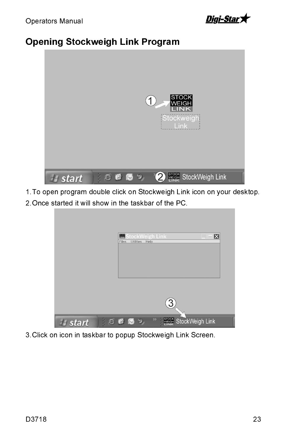 Opening stockweigh link program | Digi-Star SW2600EID User Manual | Page 23 / 46
