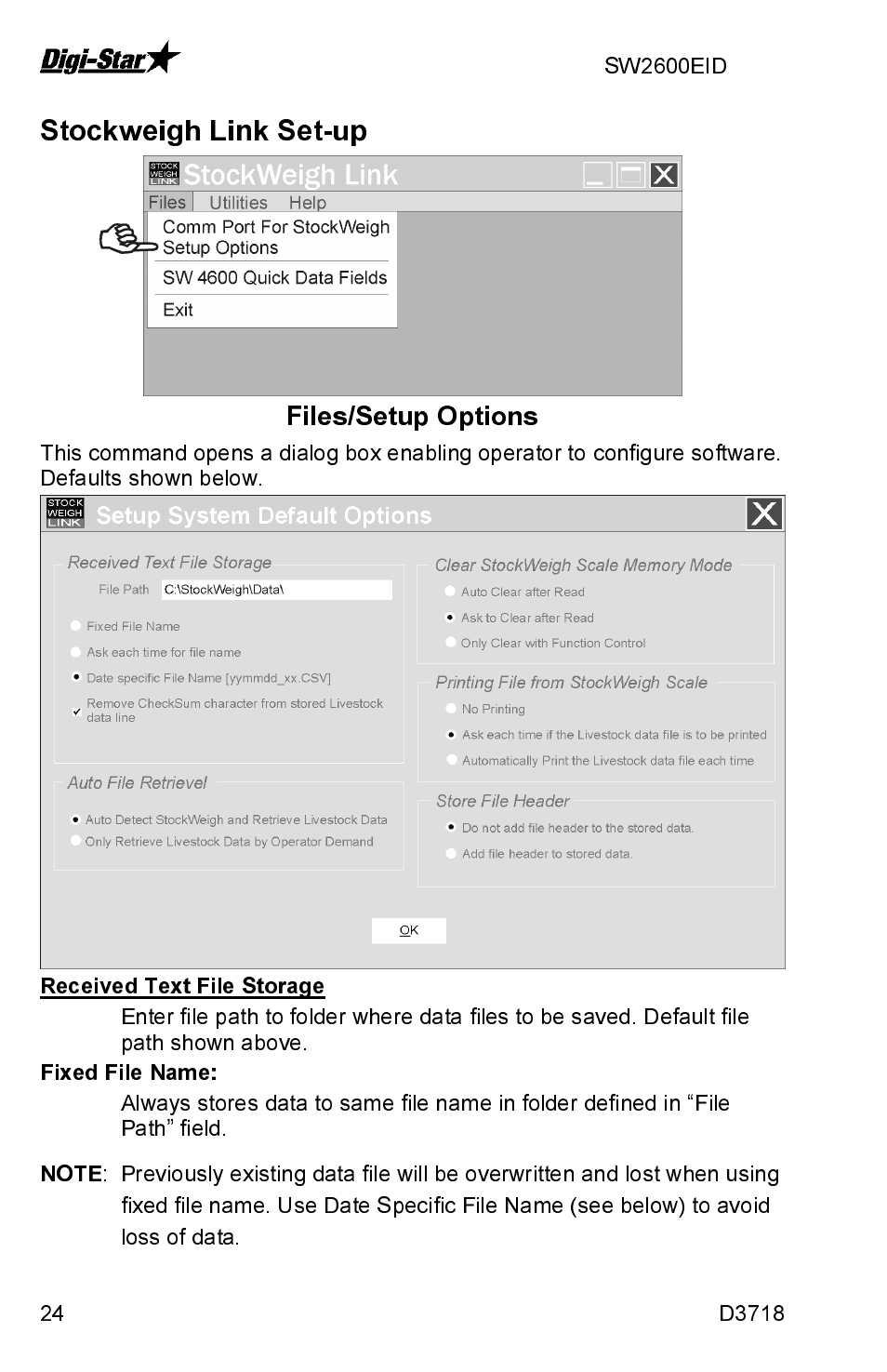 Stockweigh link set-up | Digi-Star SW2600EID User Manual | Page 24 / 46