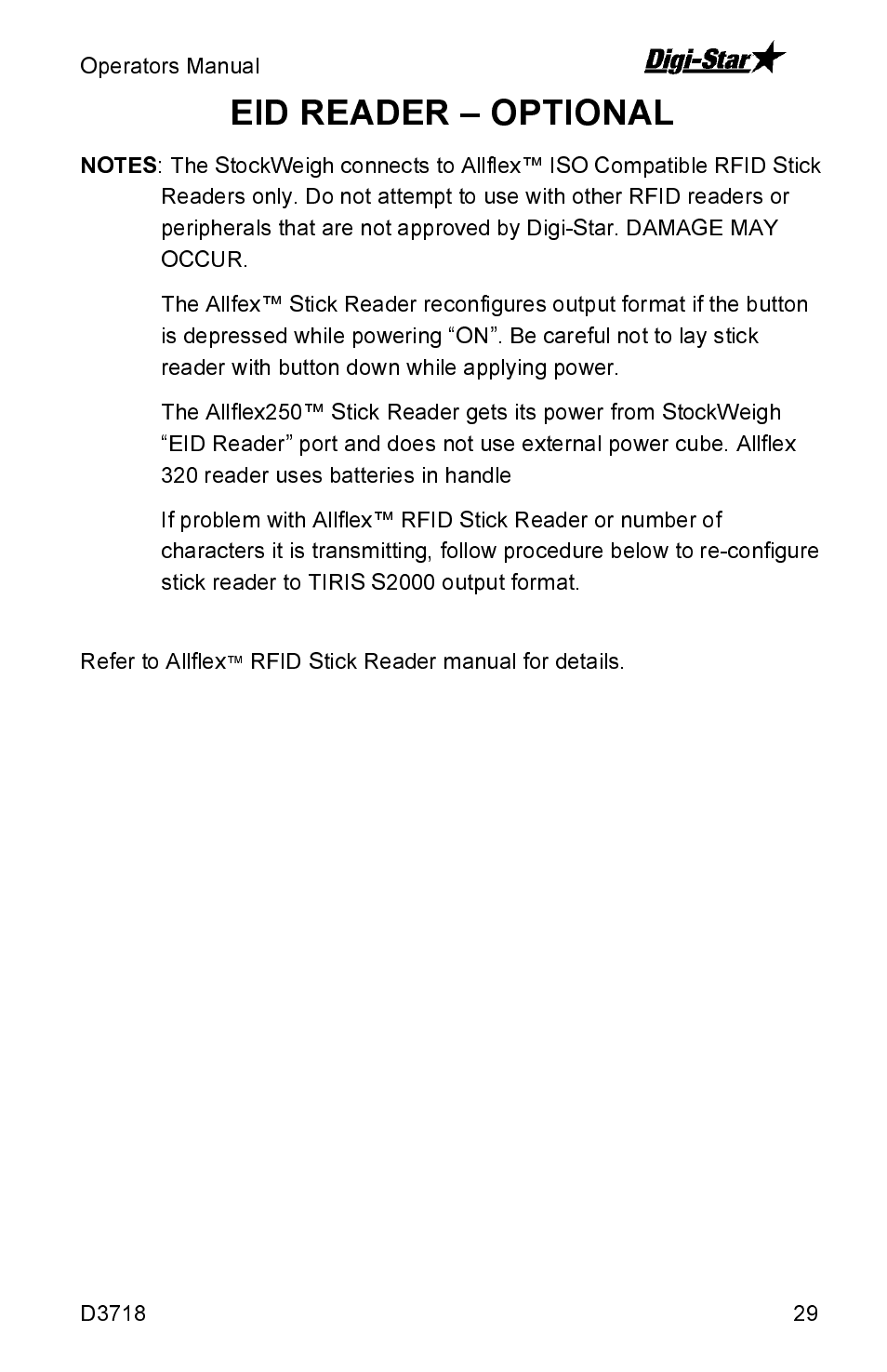 Eid reader – optional | Digi-Star SW2600EID User Manual | Page 29 / 46