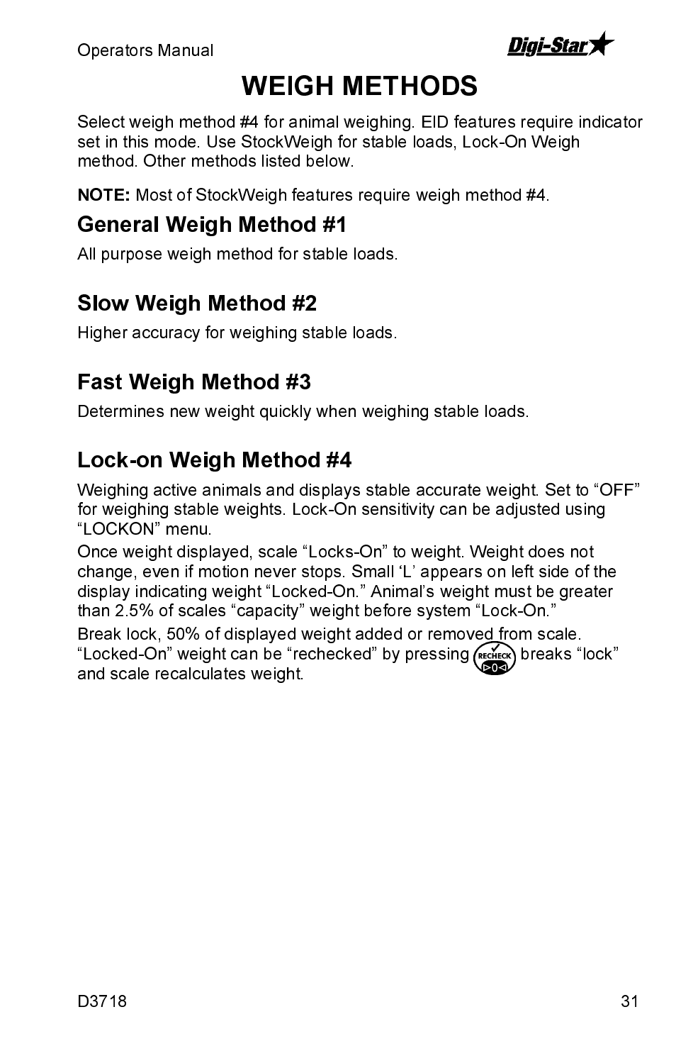 Weigh methods | Digi-Star SW2600EID User Manual | Page 31 / 46