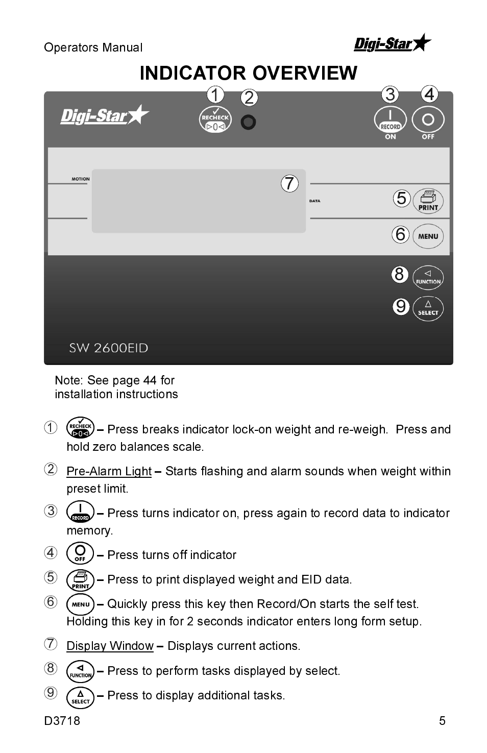 Indicator overview | Digi-Star SW2600EID User Manual | Page 5 / 46