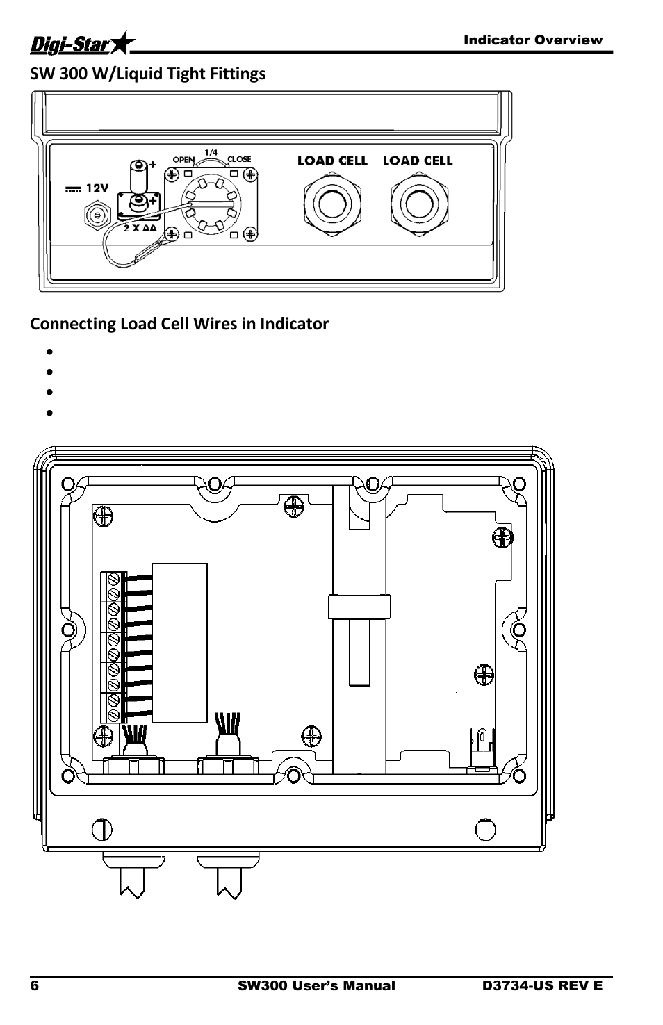 Sw 300 w/liquid tight fittings, Connecting load cell wires in indicator | Digi-Star Stockweigh 300 User Manual | Page 10 / 23
