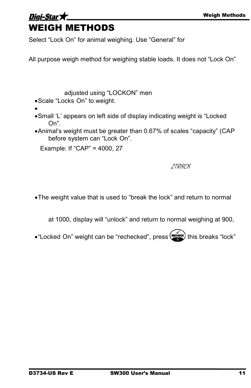 Weigh methods, General weigh method, Lock-on weigh method | Ztrack | Digi-Star Stockweigh 300 User Manual | Page 15 / 23