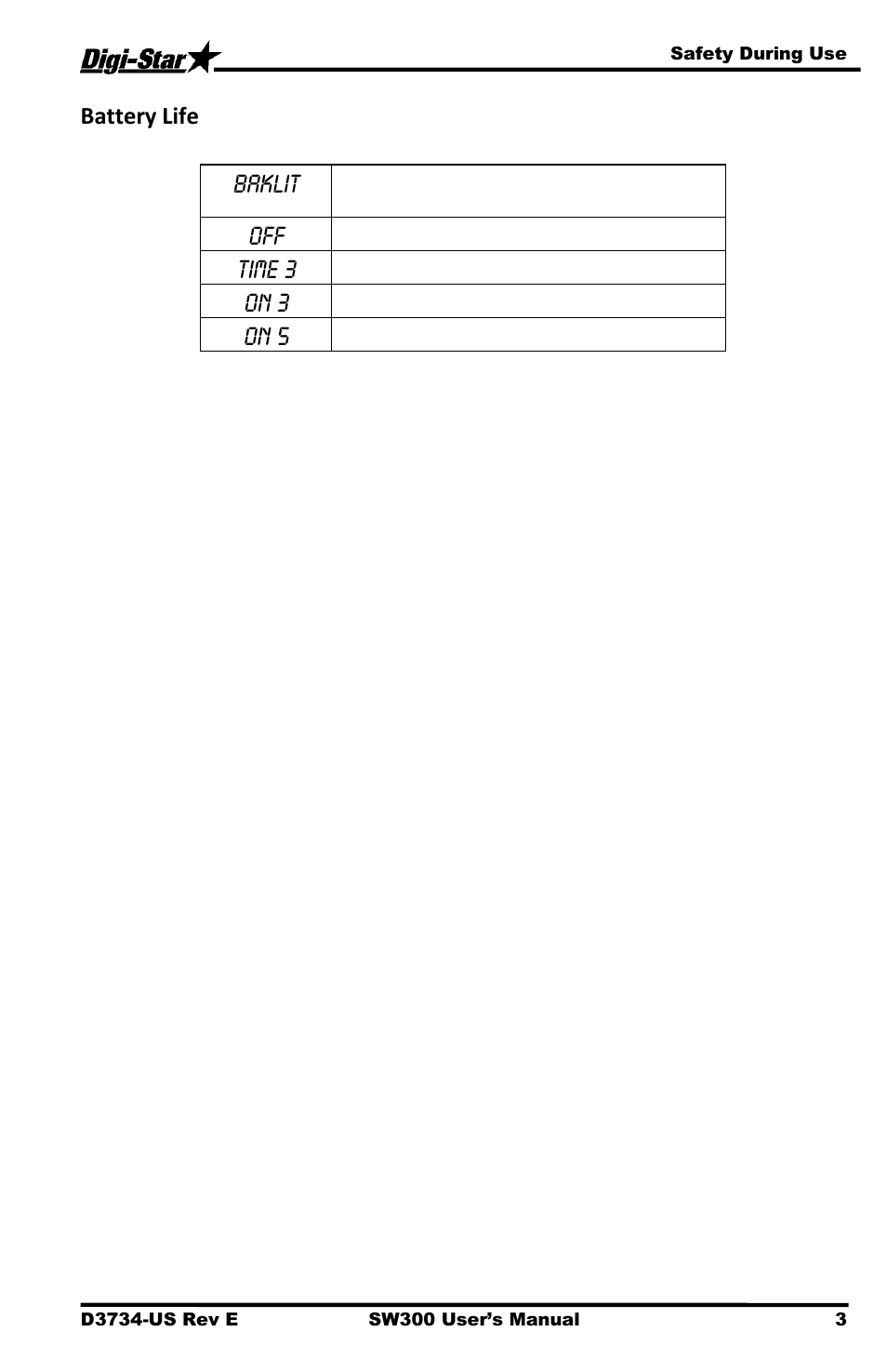 Baklit, Time 3, On 3 | On 5 | Digi-Star Stockweigh 300 User Manual | Page 7 / 23