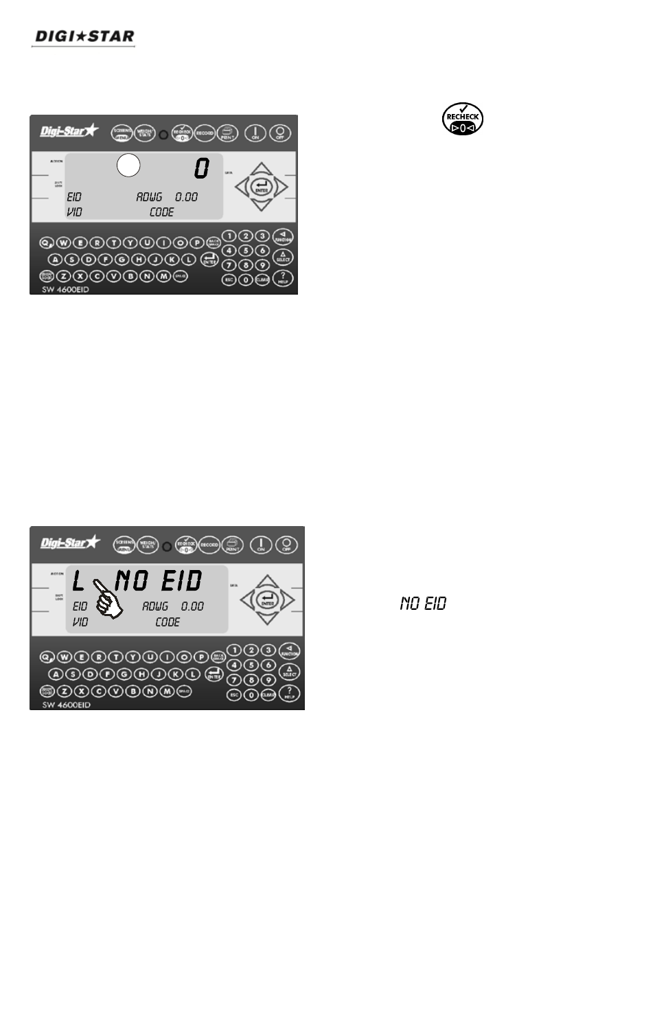 Zero balance scale, Reading eartags and weighing animals, N o ei d l | Digi-Star SW4600EID User Manual | Page 12 / 45