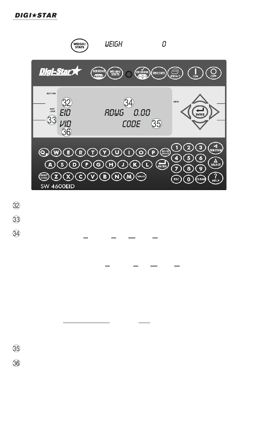 Weigh screen, Eid adwg 0.00 vid code | Digi-Star SW4600EID User Manual | Page 8 / 45
