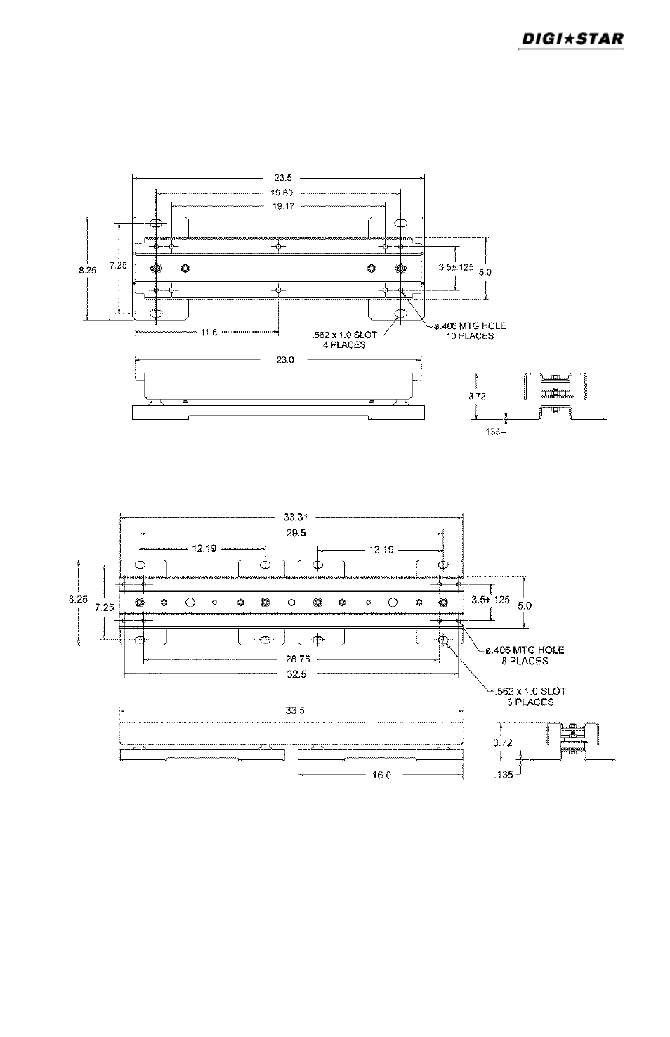 Load cell dimensions, Model 3300, Model 6600 | Digi-Star SW600 User Manual | Page 15 / 24