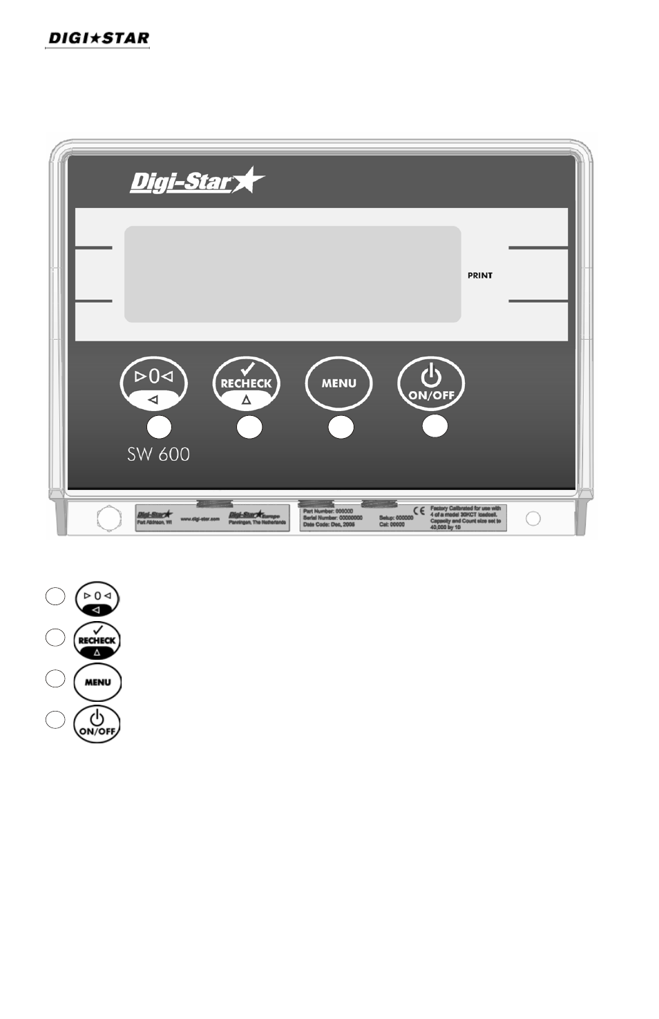 Indicator overview | Digi-Star SW600 User Manual | Page 4 / 24