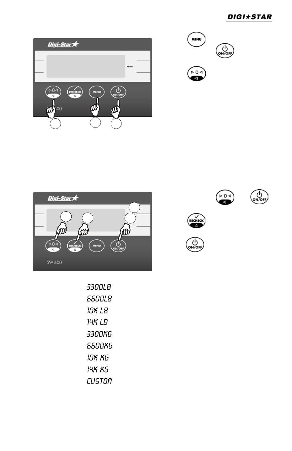 Self test, Optional settings, Change setup for load cells | Digi-Star SW600 User Manual | Page 7 / 24