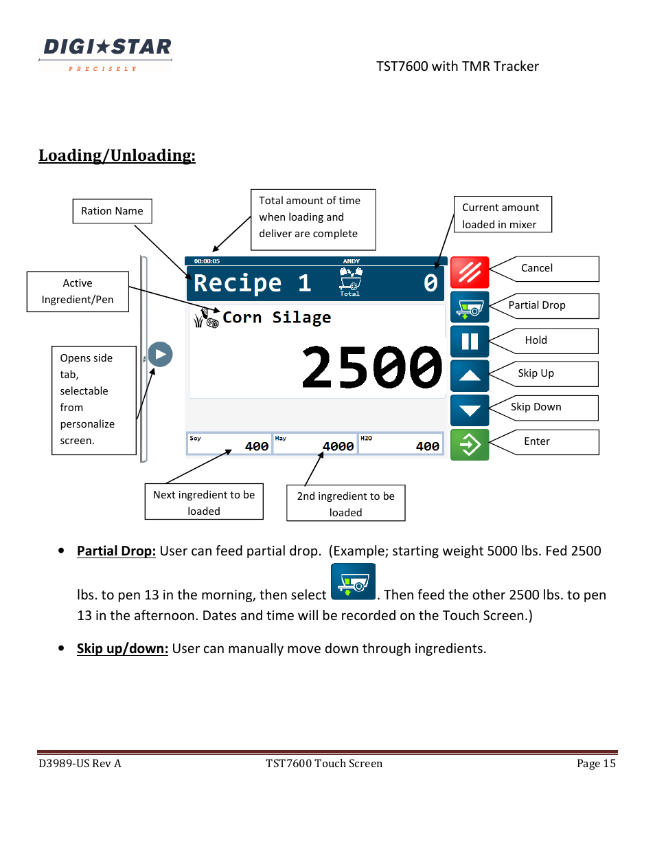 Loading/unloading | Digi-Star TST7600 with TMR Tracker User Manual | Page 15 / 51