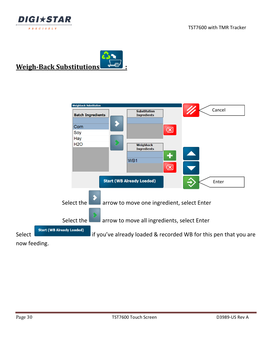 Weigh-back substitutions | Digi-Star TST7600 with TMR Tracker User Manual | Page 30 / 51