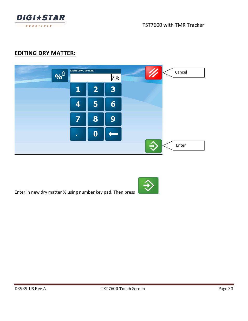 Editing dry matter | Digi-Star TST7600 with TMR Tracker User Manual | Page 33 / 51