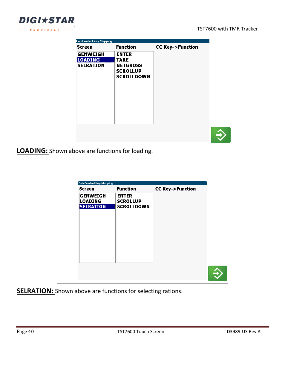 Loading, Selration | Digi-Star TST7600 with TMR Tracker User Manual | Page 40 / 51
