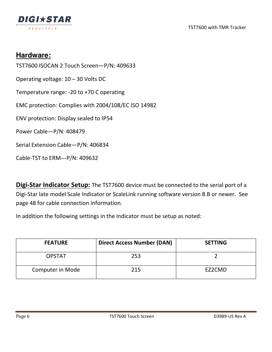 Digi-Star TST7600 with TMR Tracker User Manual | Page 6 / 51